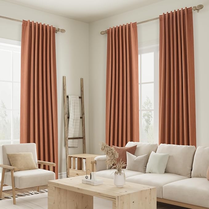 Terracotta 100% Blackout Curtains 96 Inch Length 2 Panels Set Fall Curtains - Image 8