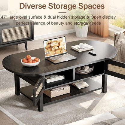 LVB Rattan Coffee Table, Boho Wood Living Room Table - Image 3