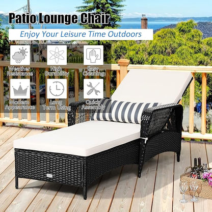 COSTWAY PE Rattan Chaise Lounge Chair, 6 Gear Adjustable Recliner - Image 4