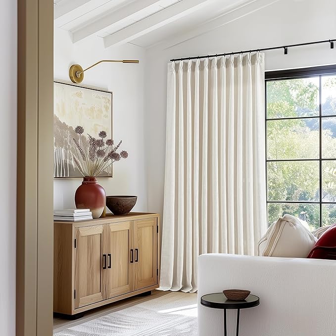 Natural Pinch Pleat Linen Curtains 120 Inches Long 70 Inch Wide | Extra Wide by Twodrapes