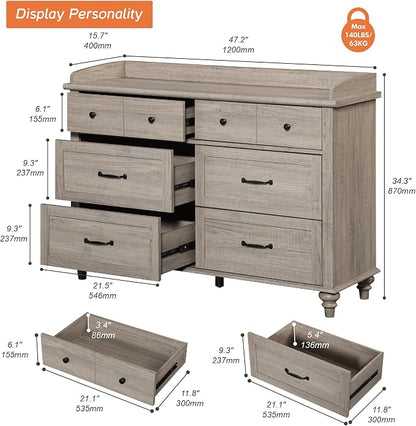 WAMPAT 6 Drawers Dresser for Bedroom, Farmhouse Wooden Chest of Drawers Baby - Image 2