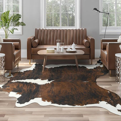 Faux Cowhide Rug, Animal Cow Hide Rug, 7 x 6.2 Ft Black and Brown | Premium by AROGANAREARUG