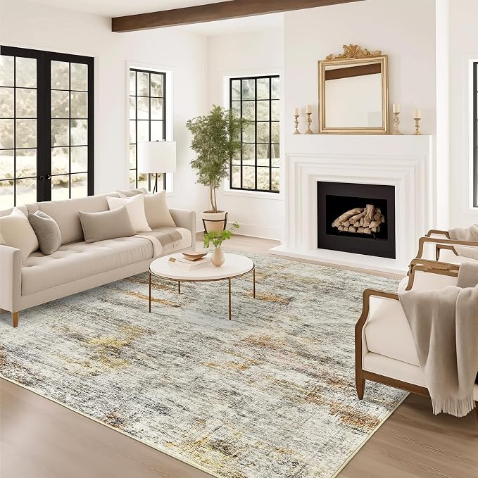 Soalmost 5x7 Area Rugs Grey/Rust Low Pile Washable Trendy Faded Style Rug | - Image 8
