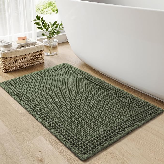 RESARE Waffle Bath Mat for Bathroom, Non Slip Bathroom Rugs 17"x24" Green | by Resare