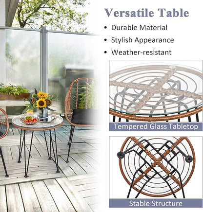 Tangkula 3 Pieces Patio Conversation Bistro Set, Outdoor Wicker Furniture - Image 6