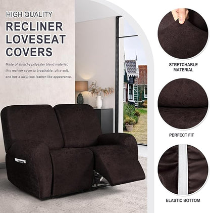 ANARACHON Leather Look Loveseat Recliner Cover, 6-Pieces Stretch Dual Recliner - Image 4