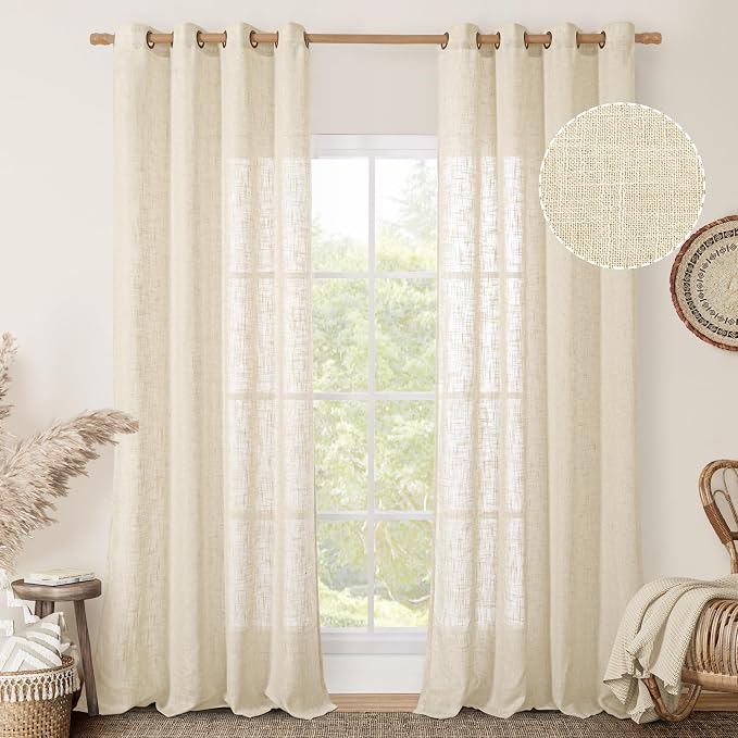 Semi Sheer Linen Curtains 95 inch Length by LAMIT
