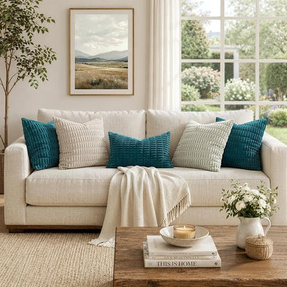 MIULEE Euro Sham Corduroy Decorative Throw Pillow Covers 24x24 Teal | Pack of 2 - Image 5