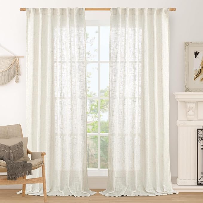 Cream Linen Curtains 84 inch Length by LAMIT