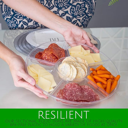 Plasticpro 6 Sectional Round Plastic Serving Tray/Platters Clear Pack of 2