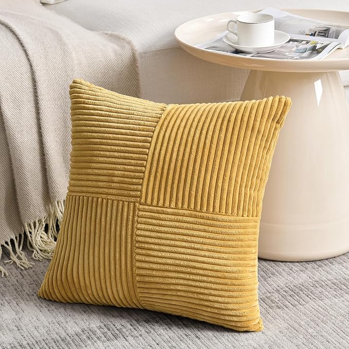 Fancy Homi 2 Packs Mustard Yellow Decorative Throw Pillow Covers 22x22 Inch - Image 2