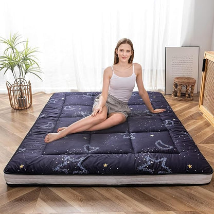 MAXYOYO Black Moon and Star Futon Mattress, Japanese Floor Mattress Quilted - Image 2