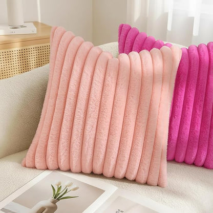 decorUhome Fall Faux Fur Throw Pillow Covers 16x16 Set of 2 Hot Pink | - Image 4