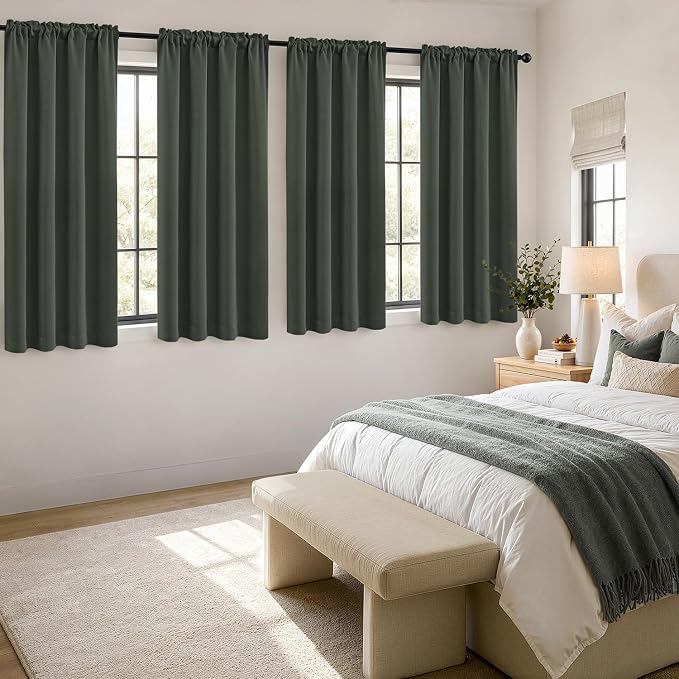 MIULEE 4 Panels Set Dark Mallard Blackout Curtains 63 Inch Length Bedroom | - Image 4