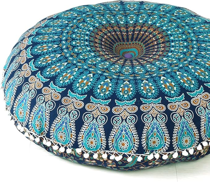 Mandala Floor Pillow Cover Meditation Cushion Seating Throw Hippie Round by EyesofIndia
