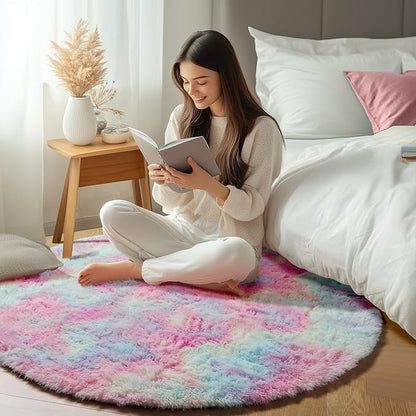 Rainbow Round Area Rugs 5ft, Soft Bedroom Circle Rug Mats - Image 6