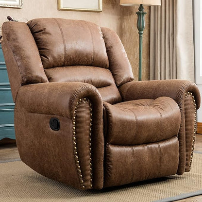 CANMOV Leather Recliner Chair, Classic and Traditional Manual Recliner Chair by CANMOV