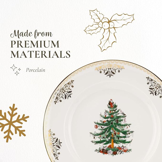 Spode Christmas Tree Gold Dinner Plate, 10 Inch - Celebratory Holiday Serveware, Classic Holiday Plate with Nostalgic, Festive Design - Fine Porcelain, Warm Oven & Dishwasher Safe