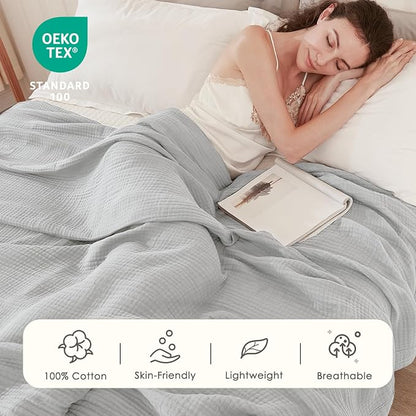 EMME Muslin Blankets for Adults Throw Blanket for Couch Breathable Gauze Soft - Image 4
