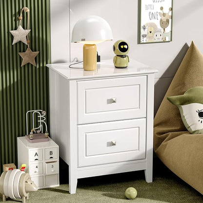 Bonnlo White Nightstand with Charging Station Night Stand White Wood Nightstand - Image 5
