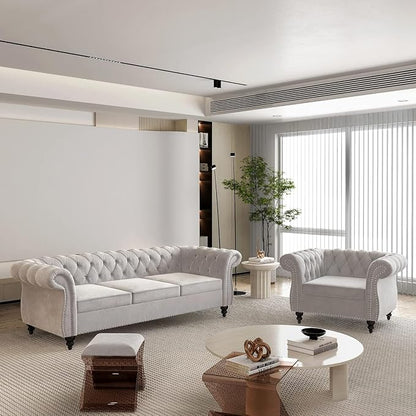 Chesterfield 3 Seater Sofa, Modern Velvet Tufted Couch 3 Seater - Image 7
