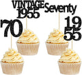 Gyufise 24Pcs Vintage 1955 Cupcake Toppers Glitter Cheers to 70 Fabulous Seventy Cupcake Picks 70th Birthday Wedding Anniversary Party Cake Decorations Supplies Black
