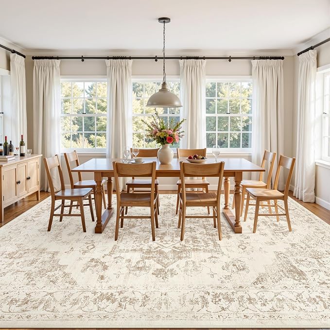 10x12 Area Rugs Living Room: Bedroom Washable Carpet Beige/Ivory | Large - Image 3