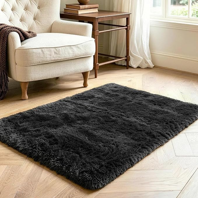3x5 Black Fluffy Soft Area Rug Non-Slip - Image 3