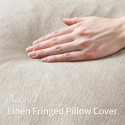 MIULEE Linen Fringe Decorative Throw Pillow Covers Natural Beige 20x20 | Set of - Image 2