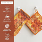 Maison d' Hermine 100% Cotton Oven Mitt & Pot Holder Set (7.5"x13" & 8"x8") Heat Resistant BBQ Cooking Gloves with Loop, Baking, Grilling, Kitchen, Handling Hot Pans (Thanksgiving Tartan)