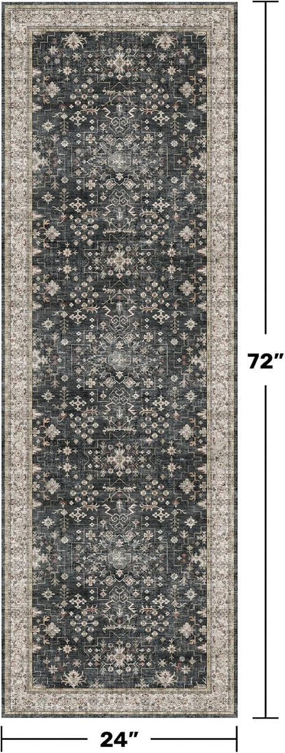 Black Boho Washable 2x6 Runner Rugs - Image 2