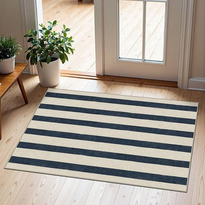 Blue and White Striped Outdoor Rug by Othilic