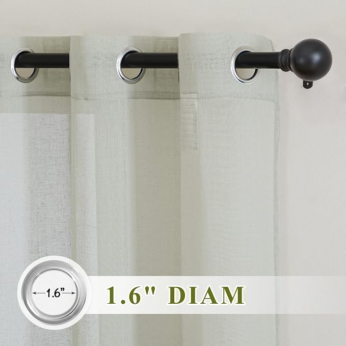 NICETOWN Semi Sheer Sage Green Linen Curtains 63 inch Length, Grommet Rustic - Image 2