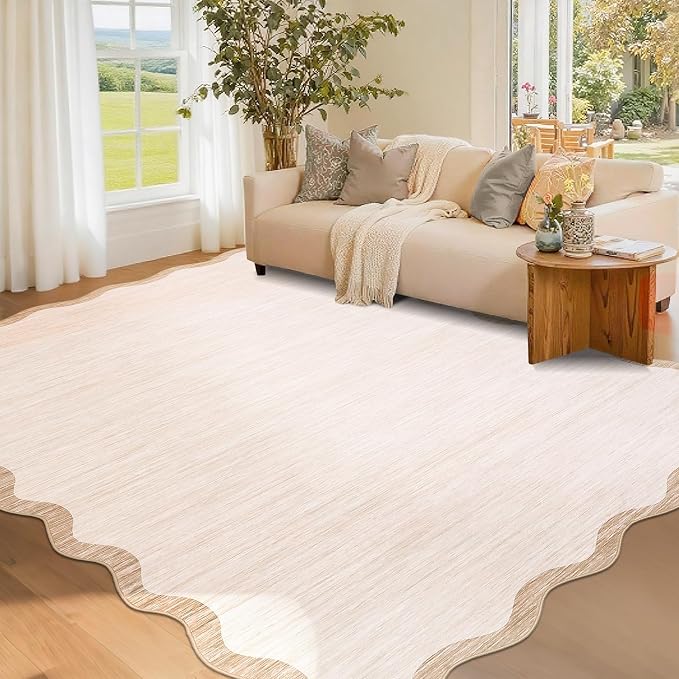 GarveeHome Scalloped Washable Rug 4x6 Beige Living Room Area Rug Non Slip | by GarveeHome
