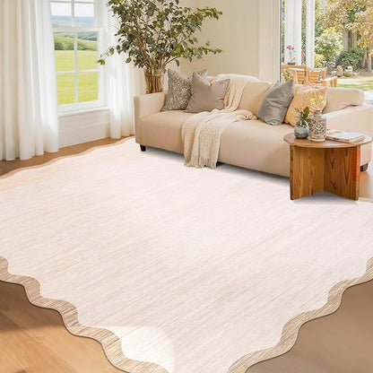 GarveeHome Scalloped Washable Rug 3x5 Beige Living Room Area Rug Non Slip | by GarveeHome