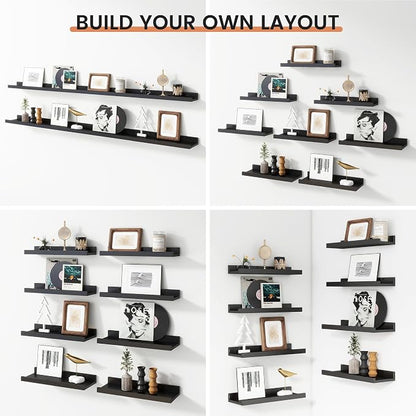 Floating Picture Ledge Shelves Set of 8, 16 Inch Solid Wood Wall Shelves - Image 6