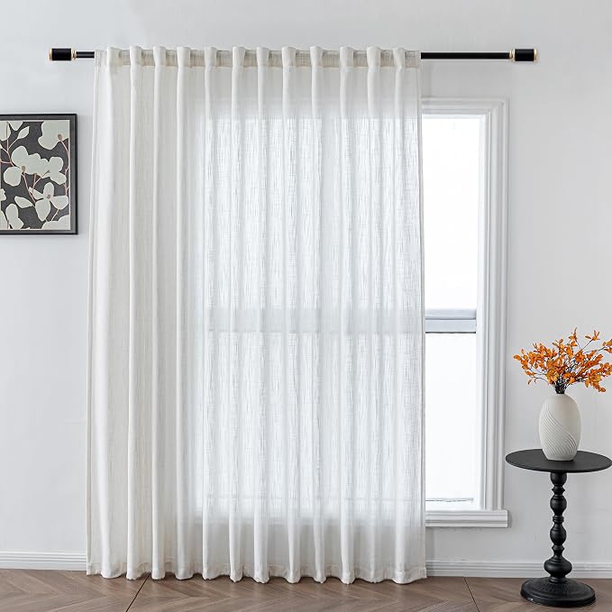MYSKY HOME Natural Linen White Curtains 84 Inches Long, Semi Sheer Soft Cotton by MYSKYHOME
