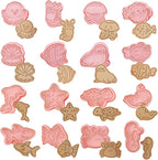 16Pcs Ocean Animal Cookie Cutters with Plunger Stamps Set, Fish, Dolphin, Starfish Plastic Biscuit Cutters, Sea Themed DIY Embossing Cutter for Biscuit Cookie Fondant Cheese Baking (F16)