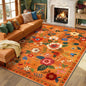 RELEANY Floral Washable 8x10 Area Rugs BurntOrange | Flower Carpet Print Boho by RELEANY