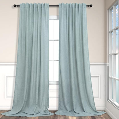 Aqua Curtains 84 Inch Length for Living Room Pair Set Back Tab Pocket Linen by Pitalk
