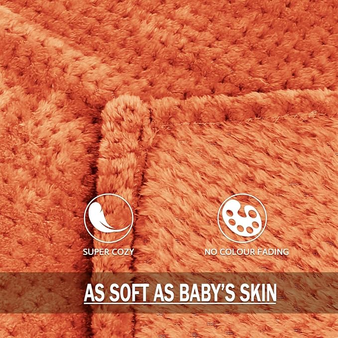 Exclusivo Mezcla Soft Waffle Fleece Bed Blanket King Size, Burnt Orange | - Image 8