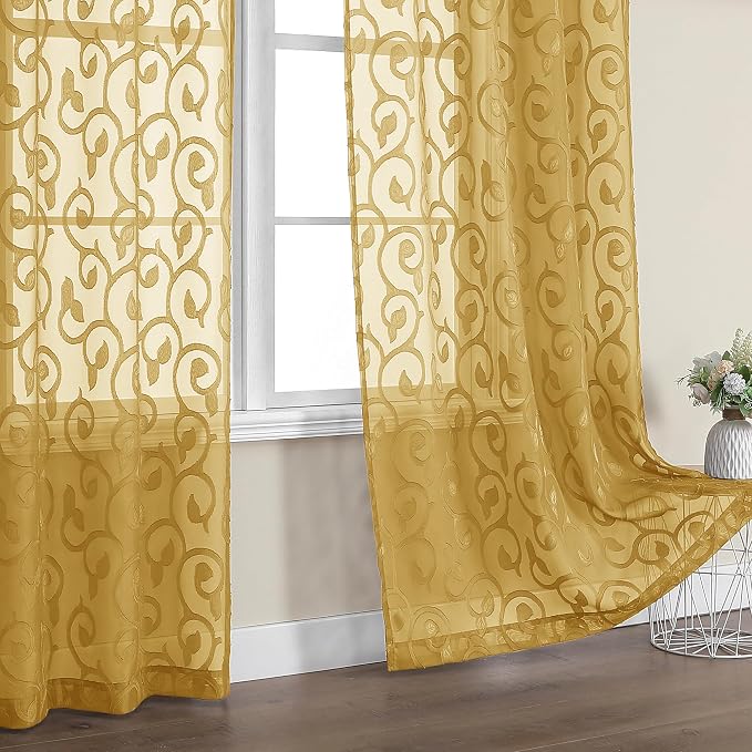Furman Gold Sheer Curtains 45 Inch Length 2 Panels Set - Image 7