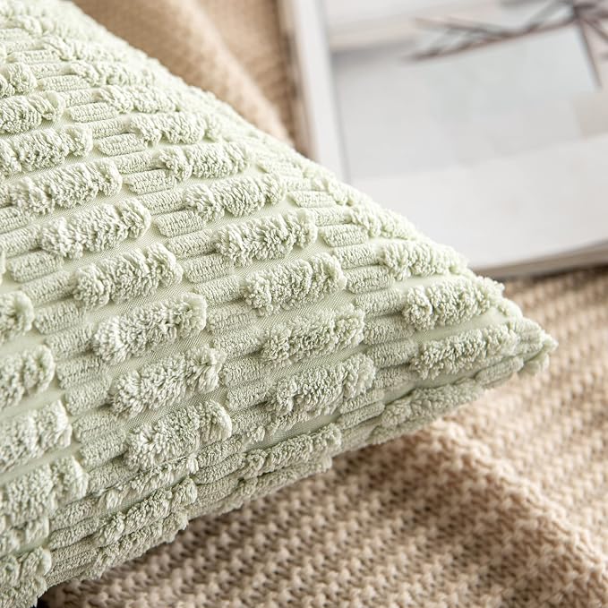 MIULEE Euro Sham Corduroy Decorative Throw Pillow Covers 24x24 Light Green | - Image 3
