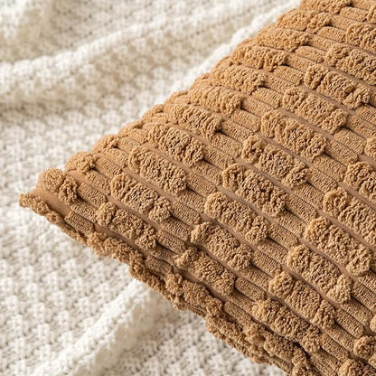 MIULEE Corduroy Decorative Throw Pillow Covers 16x16 Brown Pack of 2 | Soft - Image 5