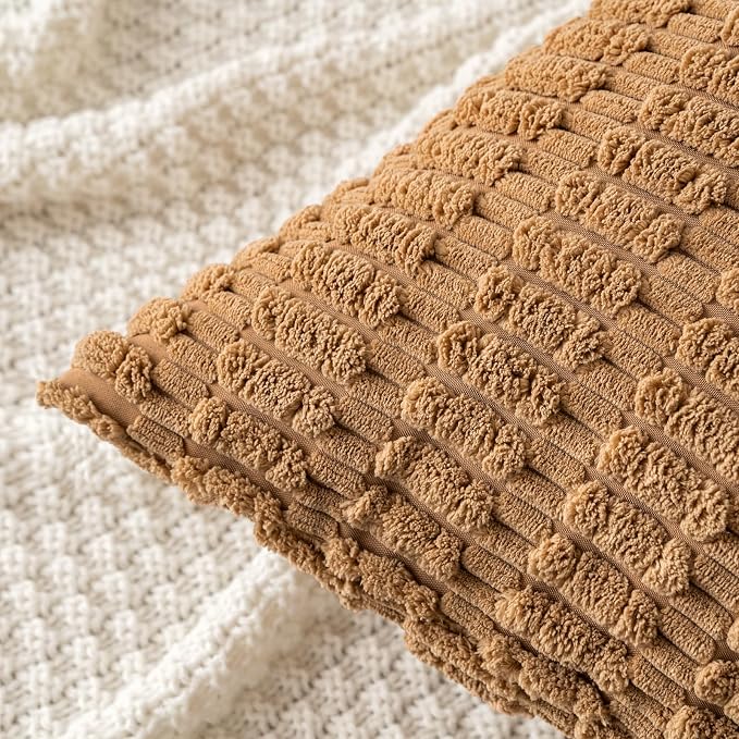 MIULEE Corduroy Decorative Throw Pillow Covers 20x20 Brown Pack of 2 | Soft - Image 5