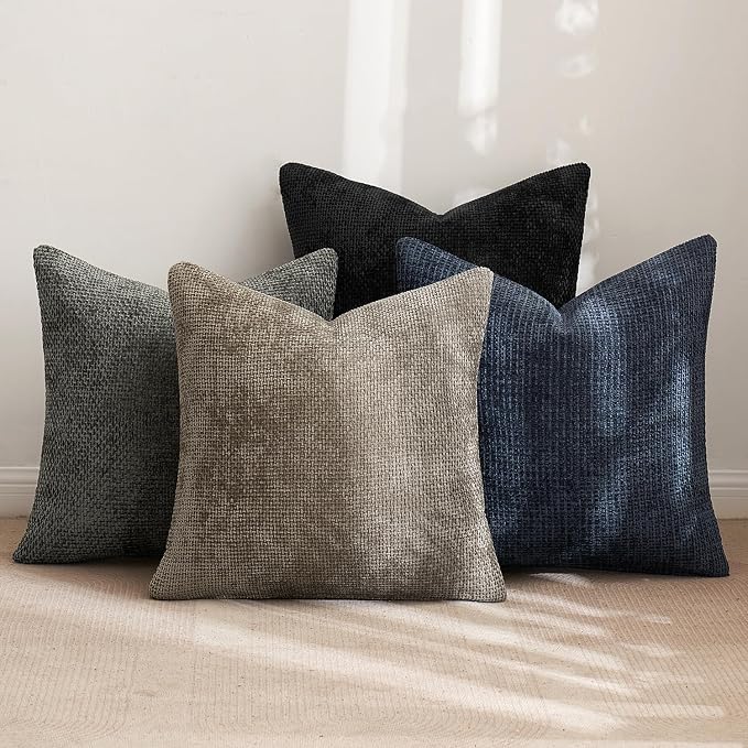 MIULEE Soft Decorative Chenille Pillow Covers Navy Grey 18x18 Pack of 4 | - Image 4