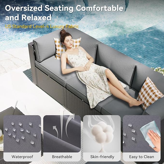 Aoxun Patio Furniture Set with Umbrella, 8 Piece Outdoor Sectional Sofas - Image 3