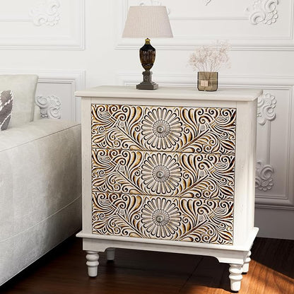 HOMPUS Nightstands Set of 2, Night Stand w Flower Pattern, Bedside Table Set of - Image 6