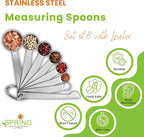 Spring Chef Stainless Steel Measuring Spoons Set of 8 with Leveler, Round Metal Teaspoon & Tablespoon Measuring Spoons - Nesting Kitchen Gadgets For Baking & Cooking, Dry & Liquid Ingredients