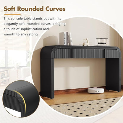 55'' Wood Console Table Sofa Table Entryway Table, Unique Modern Rounded - Image 4